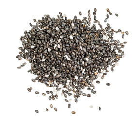 top view of handful of Chia seeds cutout on white