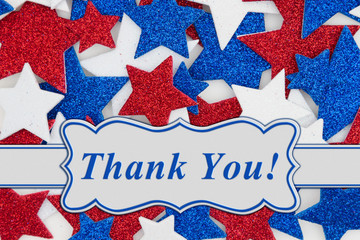 Thank You message with red, white and blue glitter stars