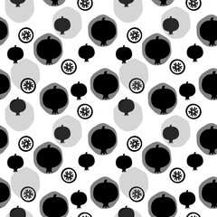 Fototapeta premium Abstract seamless pattern with image of pomegranate, vector. Abstract geometric seamless pattern in black and white. Scandinavian style design