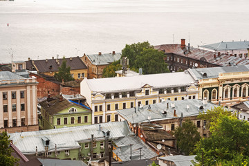 Summer. View from right bank of Volga River, Old houses, roofs and views of the central part of...