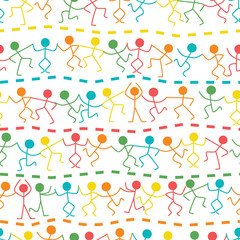 Vector Red Blue Green Yellow Orange People Dancing Repeat Pattern