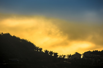 Sunrise dawn sunset dusk hillside terraced fields scenery of beautiful Sapa Vietnam Asia