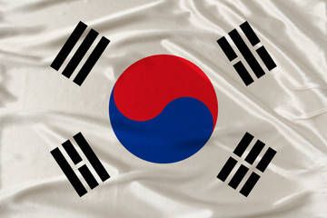 flag of South Korea on a gentle silk with folds in the wind