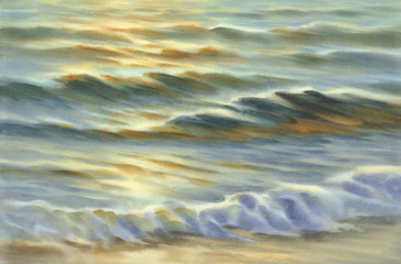 Evening colors by the sea watercolor background