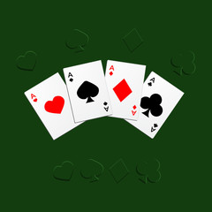 Four aces vector illustration, suits of playing cards