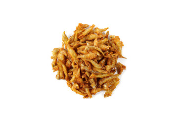crispy small fish on white background