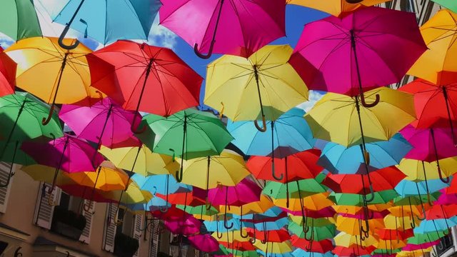 Colorful Umbrellas in a street in Paris