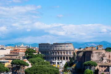 Fototapeta na wymiar Coloseum seen from the top of Altar of the Fatherland or Altare della Patria, Rome, Italy