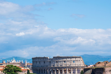 Obraz na płótnie Canvas Coloseum seen from the top of Altar of the Fatherland or Altare della Patria, Rome, Italy