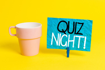 Handwriting text Quiz Night. Conceptual photo evening test knowledge competition between...