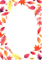Sweet color autumn leaves freme watercolor hand painting for decoration on autumn festival.