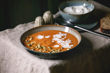 Obraz na płótnie Canvas Pumpkin soup with cream