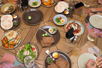 Different meals for the guests on the restaurant table