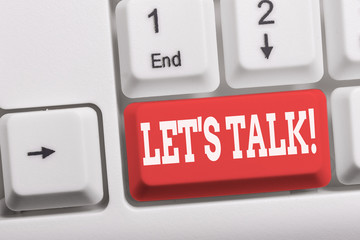 Writing note showing Let S Talk. Business concept for they are suggesting beginning conversation on...