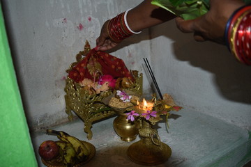 Goddess Laxmi Puja with Deepak and Incense Sticks