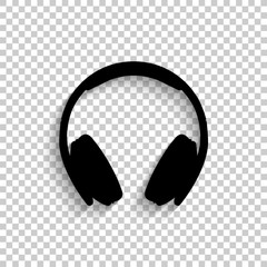 Headphones - black vector  icon with shadow