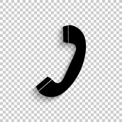 Telephone receiver - black vector  icon with shadow