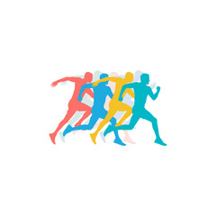 Plakat Runner people together, run color full logo design sport and activity background vector