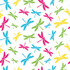 Seamless pattern with colorful dragonflies