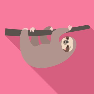 Happy sloth icon. Flat illustration of happy sloth vector icon for web design