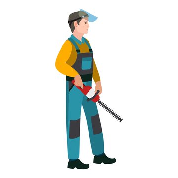 gardener holding hedge trimmer, side view clip art preview