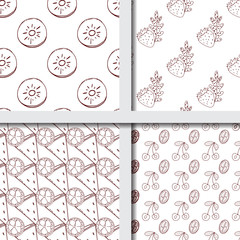 Tropical fruit line pattern. Tropical fruits home textile design background. Elegance sketch style