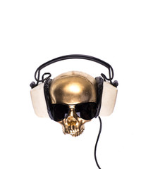 skull in headphones on a white background