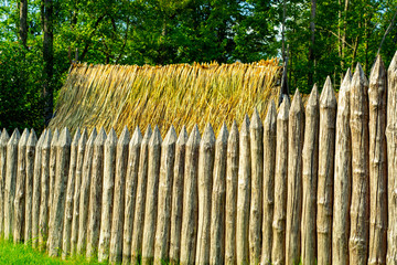 old fence in the village of logs