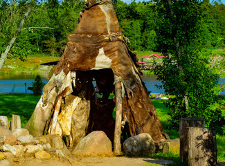old river hut built on the river