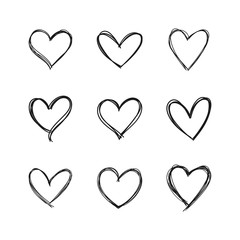 Hand drawn hearts. Linear heart doodles collection.