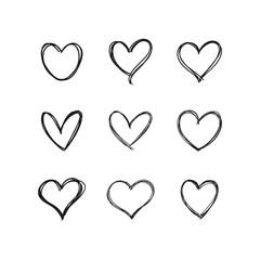 Hand drawn hearts. Linear heart doodles collection.