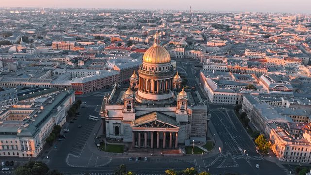 Sunny morning view of Saint Isaac's Cathedral, Alexander Garden, Admiralty and historical center of St.Petersburg, Russia
