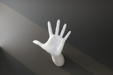 white hand with gesture stop from wall