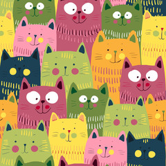 Materiał do szycia Cute cats colorful seamless pattern background. EPS 10