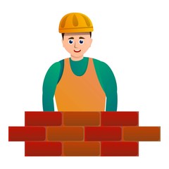 Masonry brick worker icon. Cartoon of masonry brick worker vector icon for web design isolated on white background