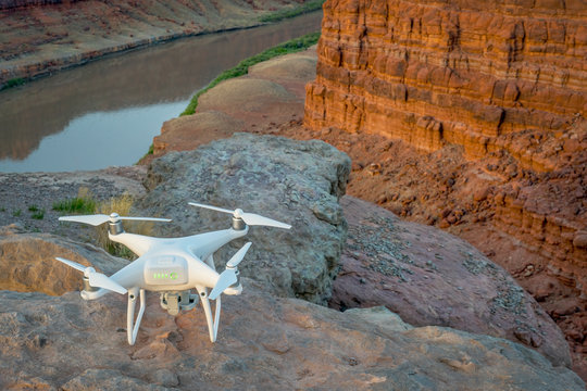 Phantom 4 pro drone in the canyon of Colorado River