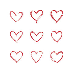 Hand drawn hearts. Linear heart doodles collection.