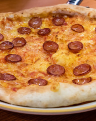 Chorizo sausage pizza with cheese
