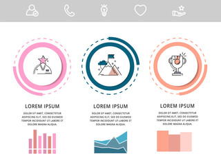 Vector infographic flat template circles for three paper label, diagram, graph, presentation. Business concept with 3 options. Blank space for content, step for step, timeline, workflow, marketing
