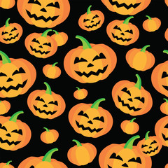 Halloween vector seamless pattern with pumpkins.