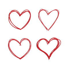 Hand drawn hearts. Linear heart doodles collection.
