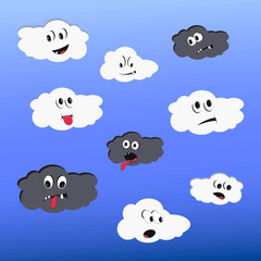 Set of emoticons in the shape of a cloud with a different mood. Vector cartoon in comic style.