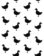Vector seamless pattern of black duck silhouette isolated on white background 