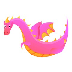 Flying pink dragon icon. Cartoon of flying pink dragon vector icon for web design isolated on white background