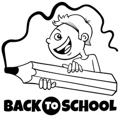 boy with crayon back to school cartoon color book