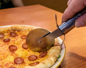Chorizo sausage pizza with cheese