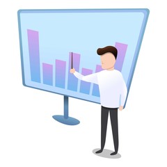 Man show graph chart icon. Cartoon of man show graph chart vector icon for web design isolated on white background