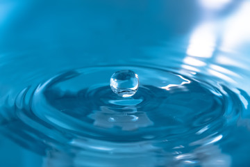 Fototapeta na wymiar Large falling drop of water close-up. Splash of water, rain.