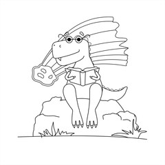 Contoured Dinosaur In Glasses Is Reading A Book. Smart Dinosaur 