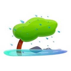 Naklejka premium Tree under storm wind icon. Cartoon of tree under storm wind vector icon for web design isolated on white background